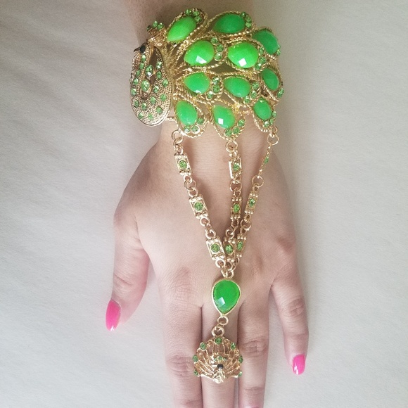 Designer Hand Bracelet with Attached Ring - Picture 4 of 5